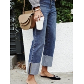 Lovely Casual Patchwork Blue Denim Jeans