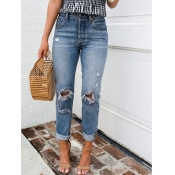 LW Casual Broken Holes Blue Jeans (No Stretch)