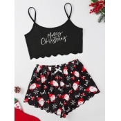 Lovely Sexy Spaghetti Strap Letter Print Black Sle