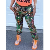 Lovely Street Tie-dye Drawstring Green Pants