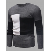Lovely Men Casual O Neck Patchwork Grey Sweater