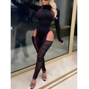 Lovely Sexy Hollow-out Mesh Patchwork Black One-pi