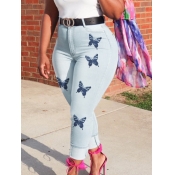 LW Casual Butterfly Print Baby Blue Jeans