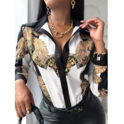 Lovely Street Print Patchwork Black Blouse