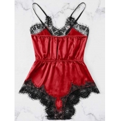 Lovely Sexy Spaghetti Strap Lace Patchwork Red Sle