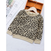 Lovely Casual O Neck Leopard Print Girl Hoodie