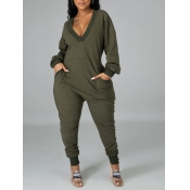 LW Plus Size Casual V Neck Pocket Design Green One