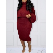 Lovely Trendy Turtleneck Loose Wine Red Plus Size 