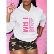 Lovely Leisure Hooded Collar Letter Print White Ho