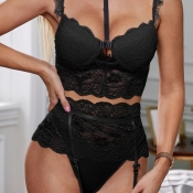 Lovely Sexy Lace Patchwork Black Bra Sets