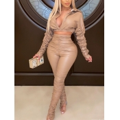 LW Faux Leather Crop Top Ruched Pants Set
