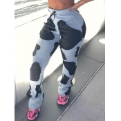 Lovely Street Print Patchwork Drawstring Grey Pant