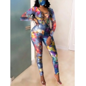 LW Sexy Tie-dye Print Hollow-out Blue One-piece Ju