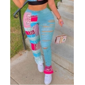 LW BASICS Plus Size Street Print Broken Holes Baby