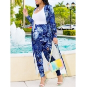 Lovely Stylish Print Blue Two Piece Pants Set(With