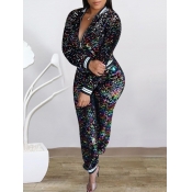 Lovely Stylish Sequined Zipper Design Black Two Pi