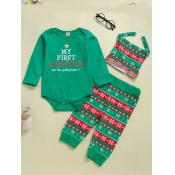 Lovely Casual Christmas Day Letter Print Green Boy