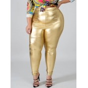 Lovely Casual High-waisted Elastic Gold Plus Size 