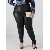Lovely Casual High-waisted Elastic Black Plus Size