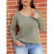 LW Casual V Neck Basic Green T-shirt