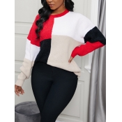 Lovely Casual O Neck Patchwork Black Sweater