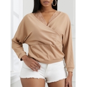 Lovely Chic Lace Patchwork Cross-over Design Khaki