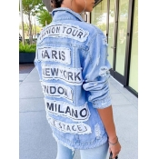 Lovely Street Letter Print Broken Holes Baby Blue 