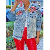 Lovely Street Graffiti Print Patchwork Blue Denim 