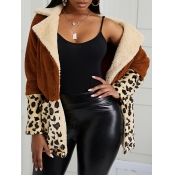Lovely Casual Leopard Print Patchwork Caramel Faux