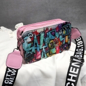 LW Faux Leather Graffiti Print Crossbody Bag