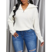 Lovely Zipper Design White Sweater