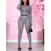 Lovely Chic See-through Plaid Print Patchwork Blac