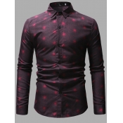 Lovely Formal Star Print Patchwork Red Men Shirt