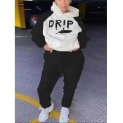 Lovely Street Letter Print Drawstring Black Plus S