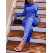 Lovely Casual Half A Turtleneck Gradient Print Blu