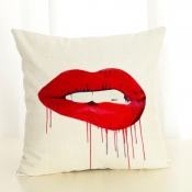 Lovely Lip Print Patchwork Red Decorative Pillow C