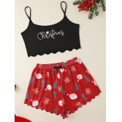 Lovely Trendy Christmas Day Print Drawstring Red S