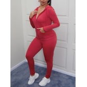 Lovely Casual Hooded Collar Skinny Wine Red Two Pi