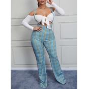 Lovely Sweet Plaid Print Knot Design White Two Pie
