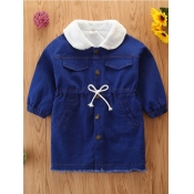 Lovely Casual Turndown Collar Buttons Design Blue 