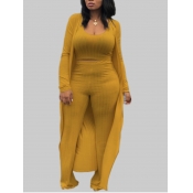 Lovely Casual U Neck Yellow Plus Size Two-piece Pa