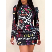 Lovely Casual Turtleneck Graffiti Letter Print Bla