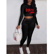 Lovely Casual Letter Print Lace-up Hollow-out Blac