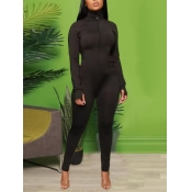 Lovely Sportswear Zipper Design Skinny Black One-p