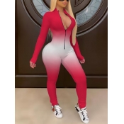 LW BASICS Casual Gradient Zipper Design Red One-pi