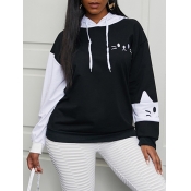 Lovely Chic Color-lump Patchwork Black Hoodie
