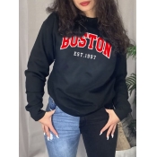 Lovely Street O Neck Letter Print Black Hoodie