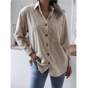 Lovely Casual Turndown Collar Pocket Design Aprico