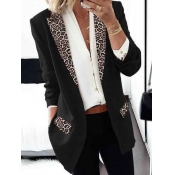 Lovely Formal Turndown Collar Leopard Print Black 