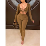 Lovely Sexy Bandange Hollow-out Design Brown Two P